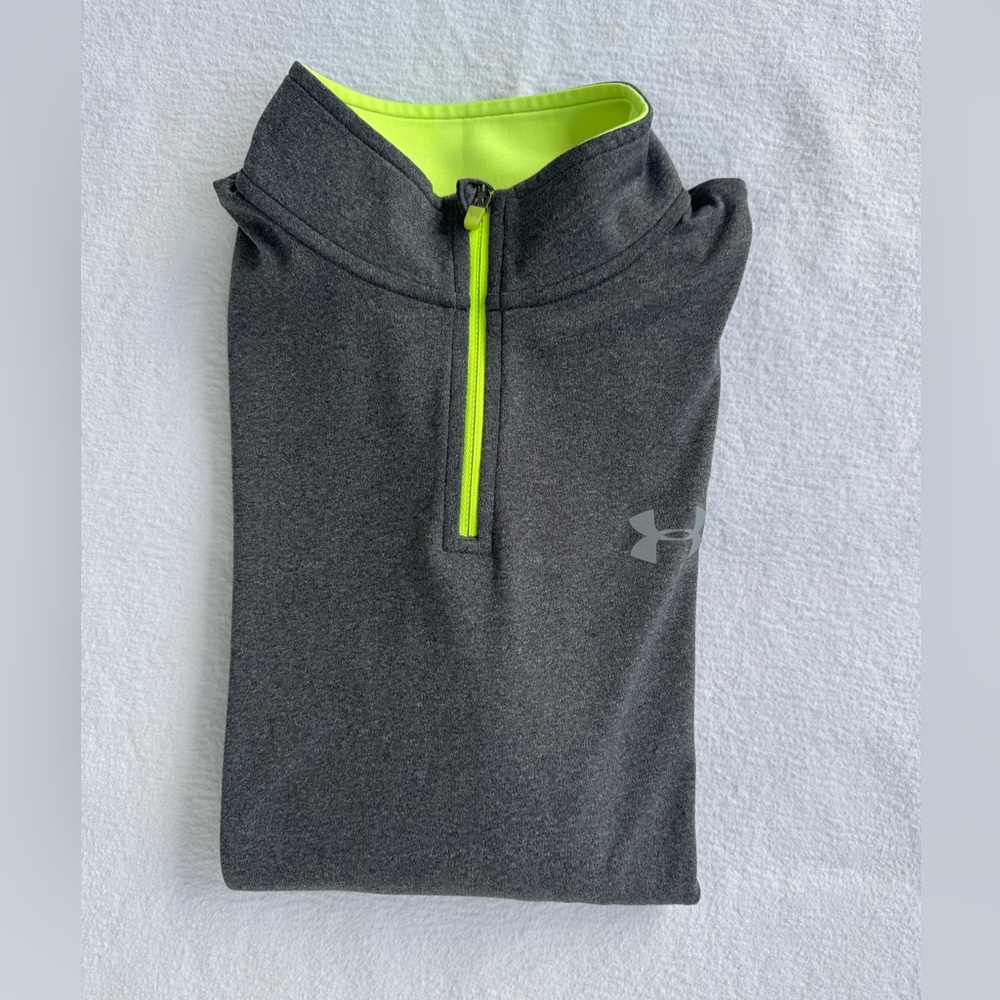 EUC Youth Boys Under Armour Charcoal and Neon Yellow Quarter Zip XL
